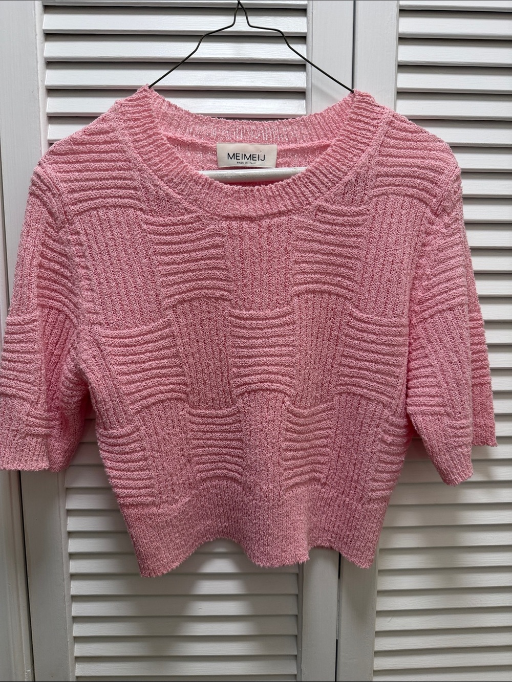 Meimeij Pink Textured Short-Sleeve Knit Sweater